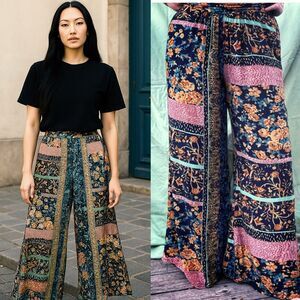 Jaase Boho‎ Wide Leg Pants Size Large Flowy Cottagecore Rayon Hippie Romantic
